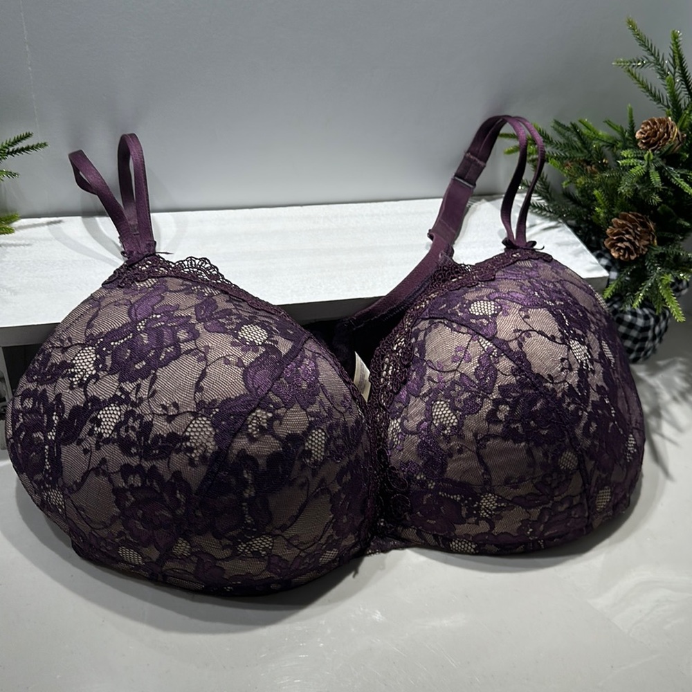Cacique Purple Lane Bryant Lace Plunge Bra
